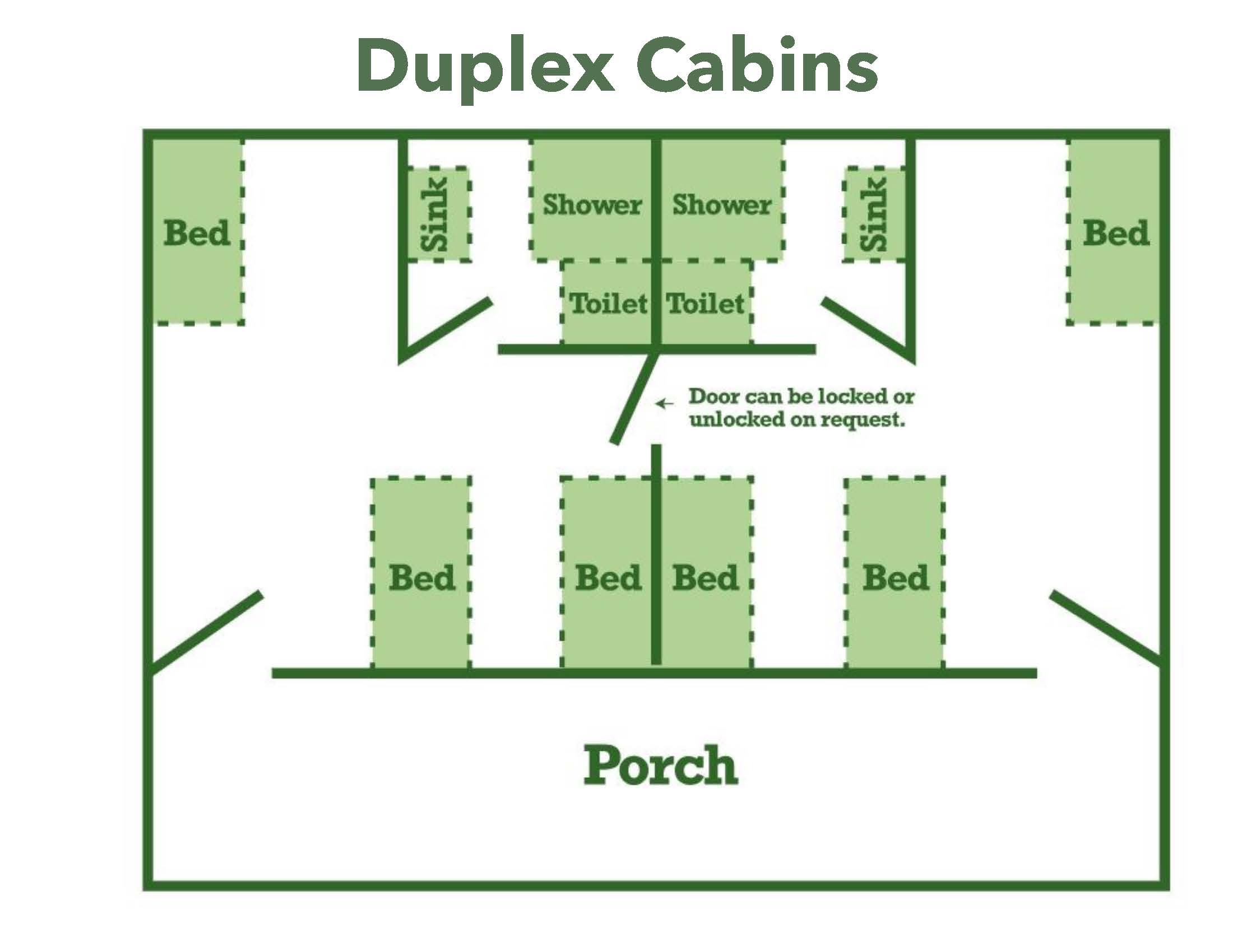 A floor plan of PEEC's Family Duplex Cabins